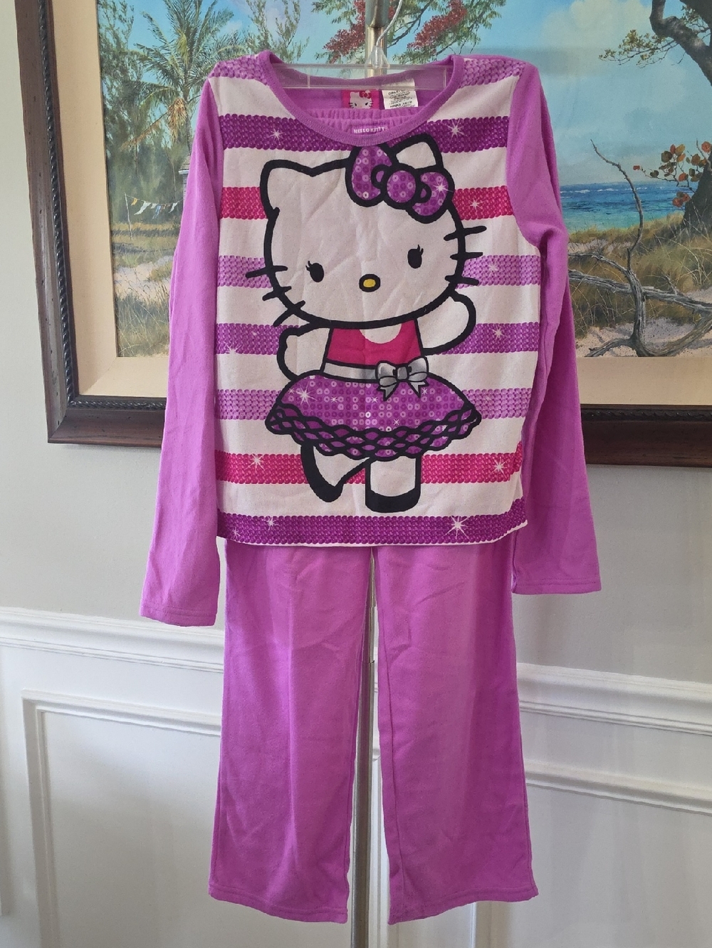 Hello Kitty Pink and White Striped Girls Pajama Set